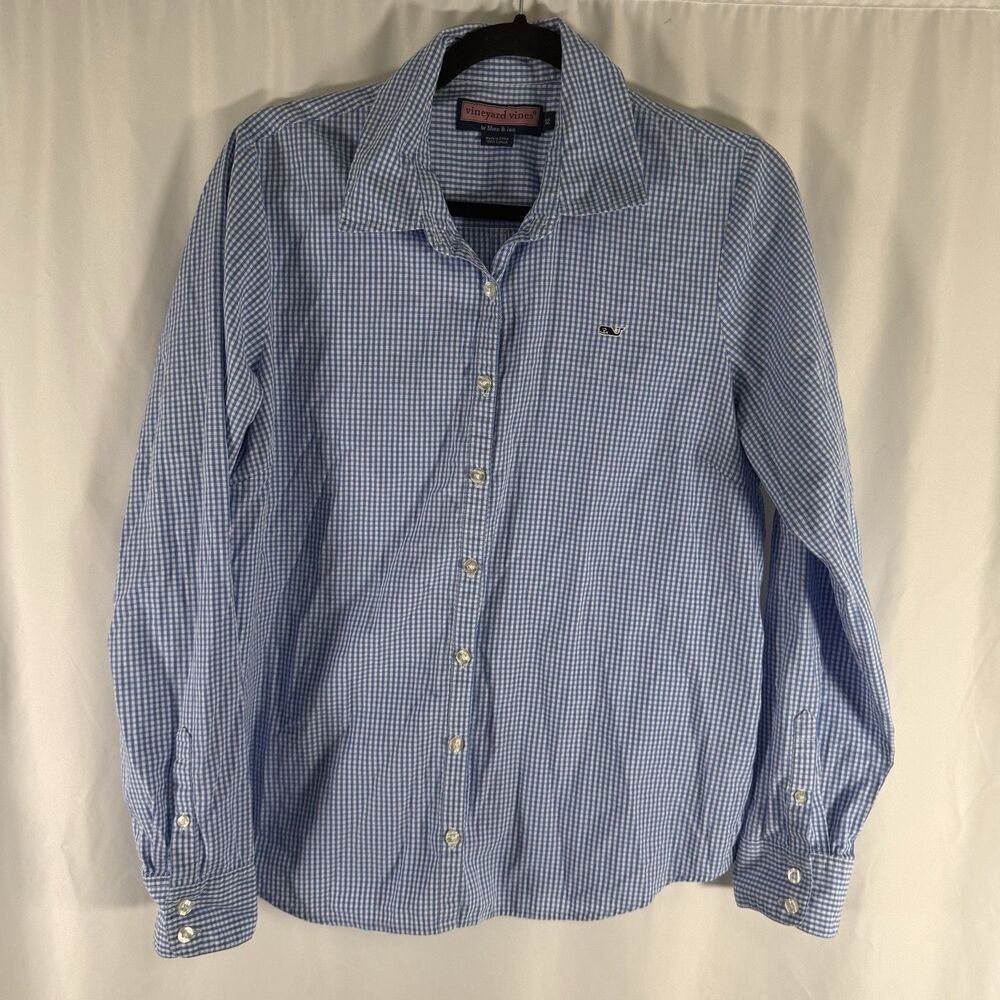 Vineyard Vines Dress Shirt Boys 12 Blue Plaid Button Up Long Sleeve 100% Cotton